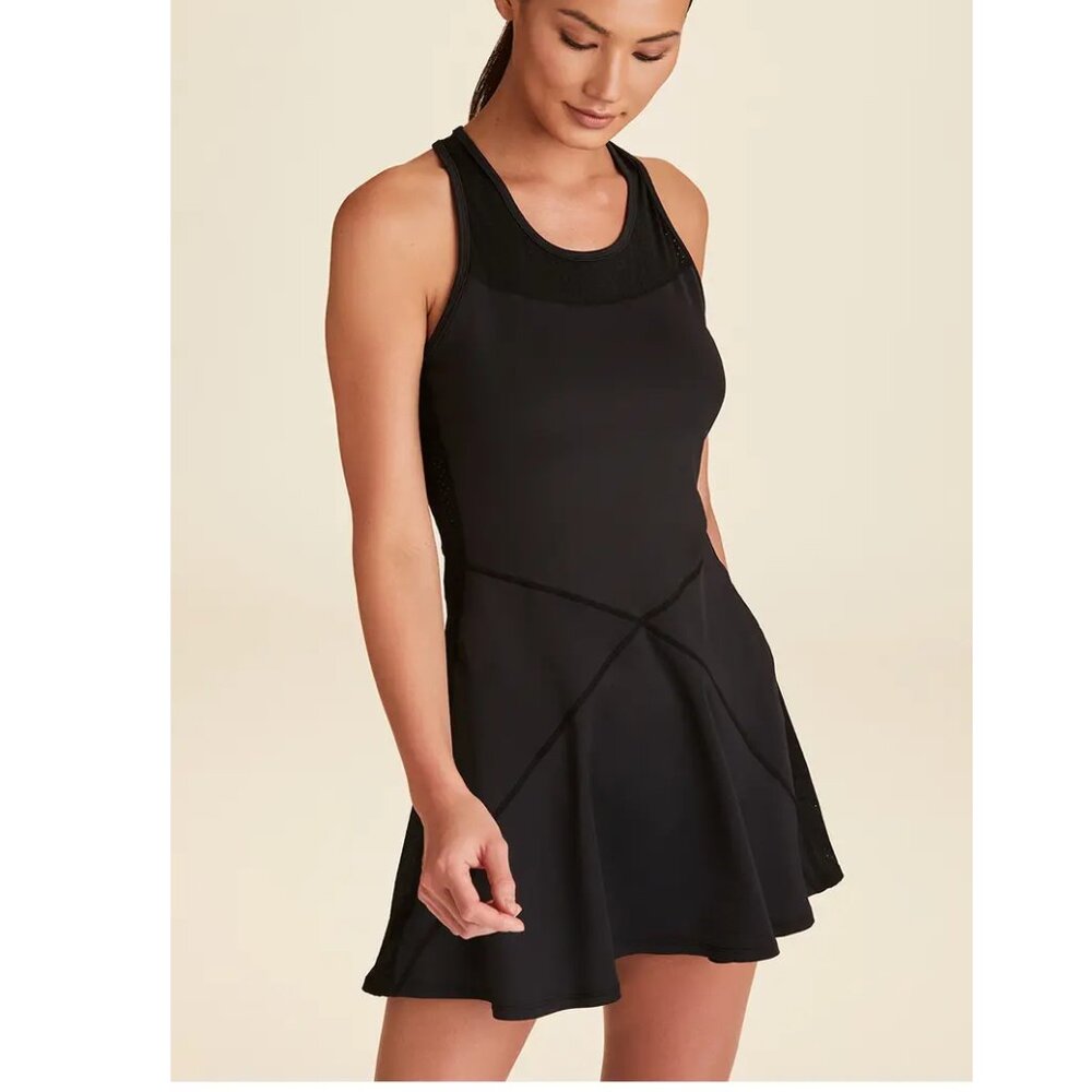 Alala "Serena" Tennis Dress XL NWT black unlined mesh trim racerback